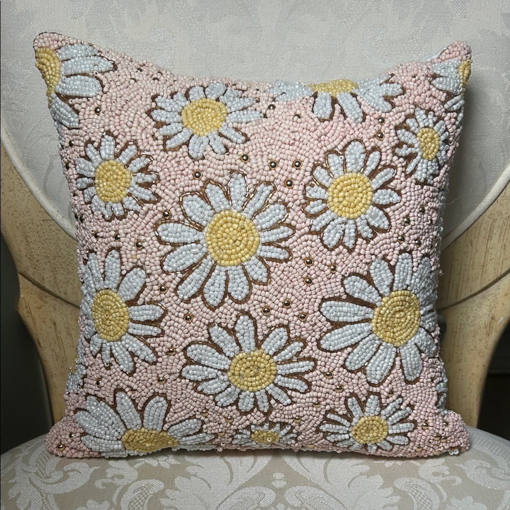 Beaded Daisy Decorative Pillow